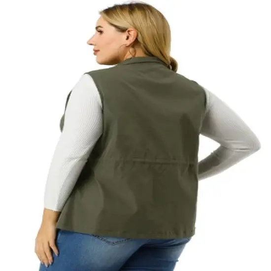 Agnes Orinda Women's Plus Size Utility Vest Cargo Pocket Drawstring Waist Sleeveless Jacket image {4}