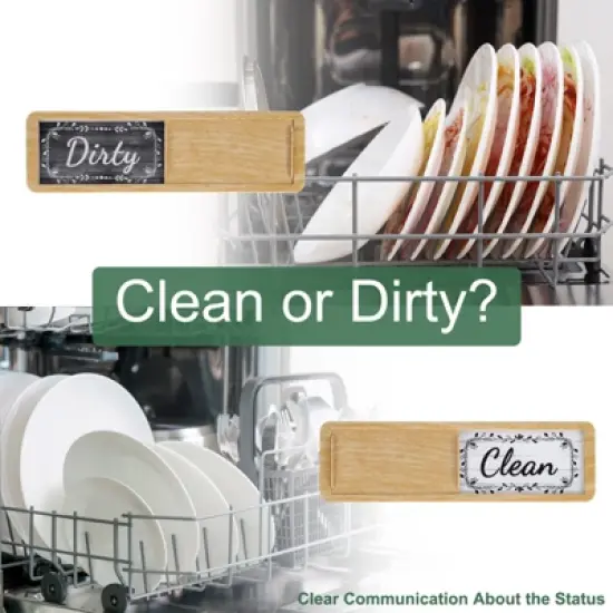 Unique Bargains Kitchen Hotel Indicator Wood Grain Flower Edge Clean Dirty Sign Dishwasher Magnet image {2}
