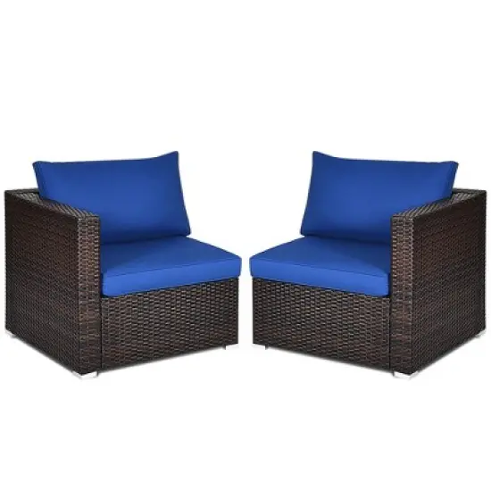 Costway 4PCS Patio Rattan Corner Sofa Sectional Furniture SetBlue\Beige\Navy Cushion image {4}