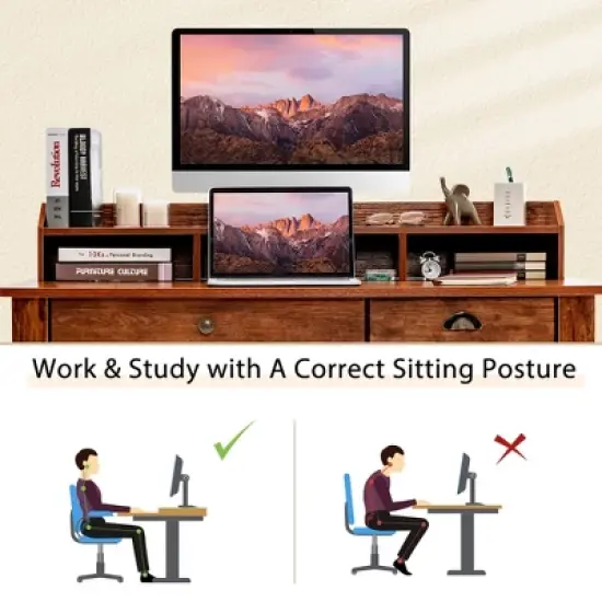 Costway Computer Desk PC Laptop Writing Table Workstation Student Study Furniture Rustic image {7}
