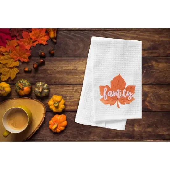 C&F Home "Family" Leaf Embroidered Waffle Weave Kitchen Autumn Dishtowel image {1}