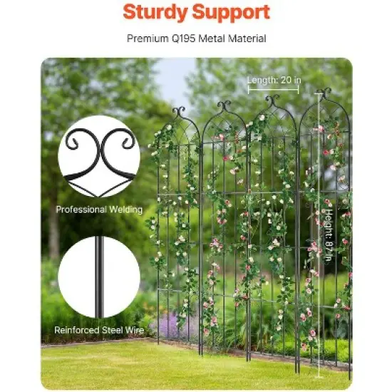 VEVOR Garden Trellis for Climbing Plants, 87 x 20 in, 4 Packs Rustproof Metal Garden Flower Trellis, Outdoor Climbing Rose Trellis Cucumbers Support image {2}