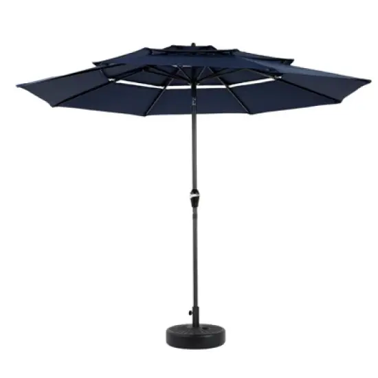 DSVIMOY Patio Umbrellas, Outdoor Umbrella with Auto-tilt, 3-Tier Market Umbrella with 8 Ribs, Blue, 115.75"*98.43"*115.75" image {5}