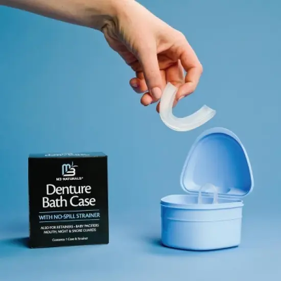 Denture Bath Case with No-Spill Strainer, Case for Retainers, Baby Pacifiers, Mouth Night & Snore Guards, M3 Naturals, Retainer Holder, 1ct image {4}