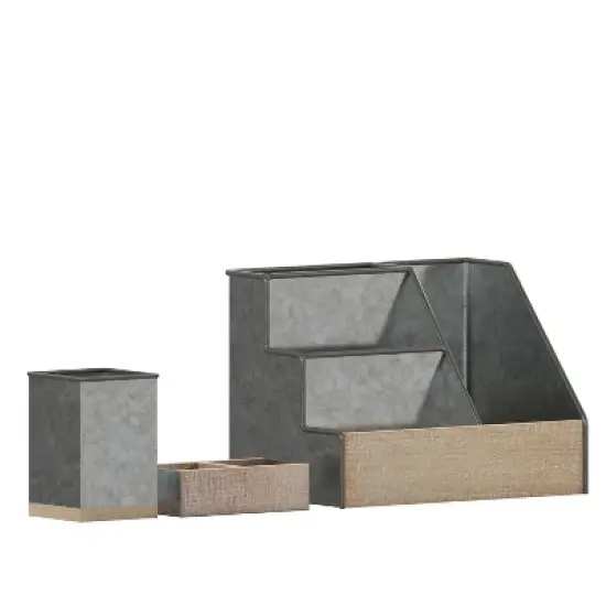 Merrick Lane 3 Piece Metal and Wood Desk Organizer Set for Desktop, Countertop, or Vanity image {8}
