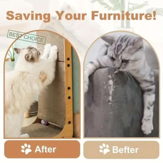 2PCS 23.6" L-Shape Three-dimensional Cat Scratching board, Cat Scratching Post with Ball toy wall Mounted, For Indoor Cats, Large Cat Scratching board image {3}