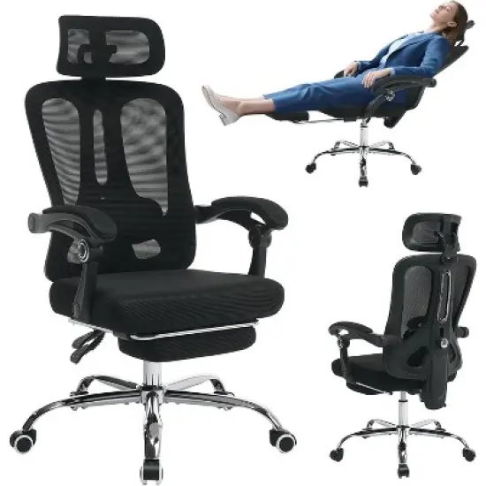 Ergonomic Office Chair with Adjustable Lumbar Support & Footrest, High-Back Mesh Computer Chair, 400LB Capacity for Home, Office, and Gaming image {9}