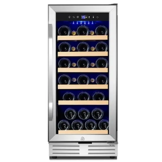 Hooure 15 in. Wine Cooler 32 Bottle Freestanding Wine Refrigerator with Door Lock image {1}