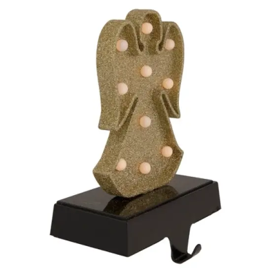 Northlight LED Lighted Glittered Angel Christmas Stocking Holder - 7" - Gold Finish image {2}