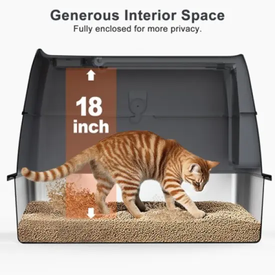 JOEJOY Stainless Steel Cat Litter Box,Double-layered 18" High Sided Cat Litter Box,Metal Litter Pan with Lid,Extra Large Litter Box with Scoop image {3}