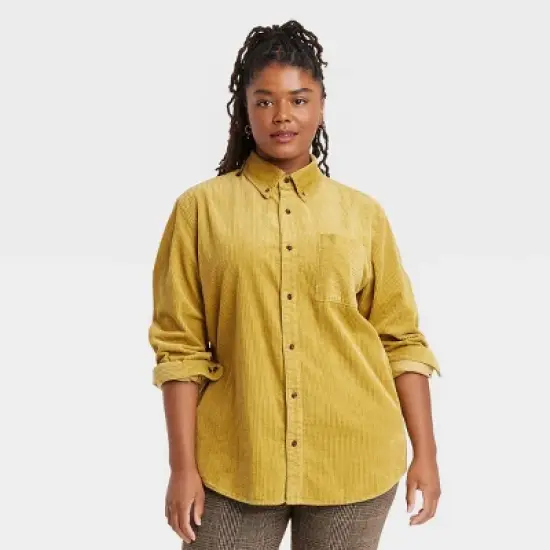 Houston White Adult Woven Cord Button-Down Shirt - Yellow image {4}