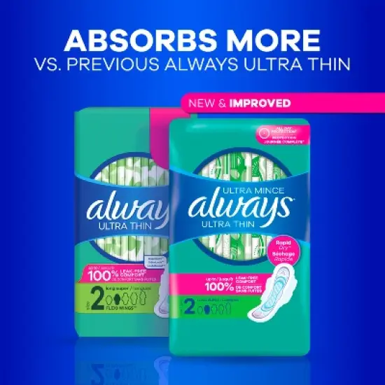 Always Ultra Thin Pads with Wings - Size 1 - Regular - Unscented - 126ct image {6}