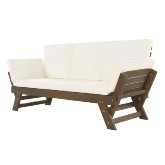APRILSOUL Outdoor Adjustable Patio Wooden Daybed Sofa Chaise Lounge with Cushions for Small Places image {5}