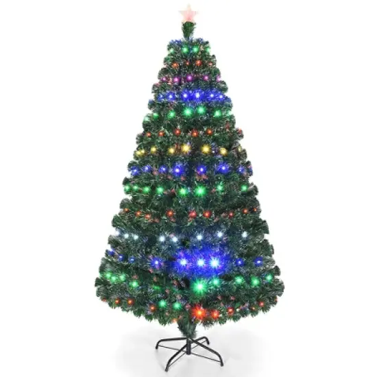 Costway 5'/6'/7'Pre-Lit Fiber Optic Christmas Tree Multicolor Lights image {11}
