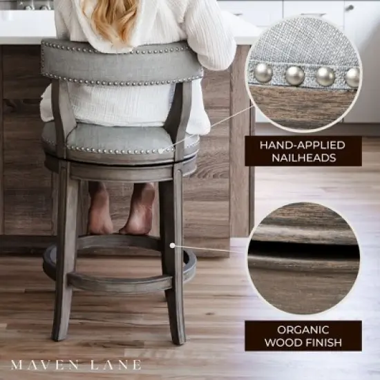 Maven Lane Alexander Low-Back Kitchen Swivel Stool, Reclaimed Oak Finish image {1}