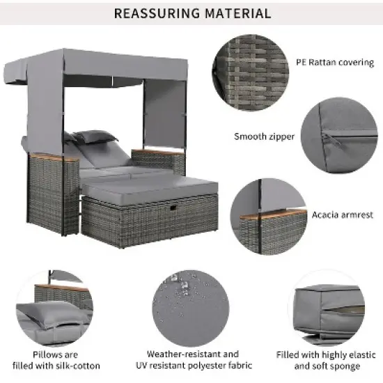 Isabel 2-piece PE Rattan Patio Daybed with Adjustable Back and Cushions, Chaise Lounge, Outdoor Furniture, Tanning Near Me - Maison Boucle image {7}