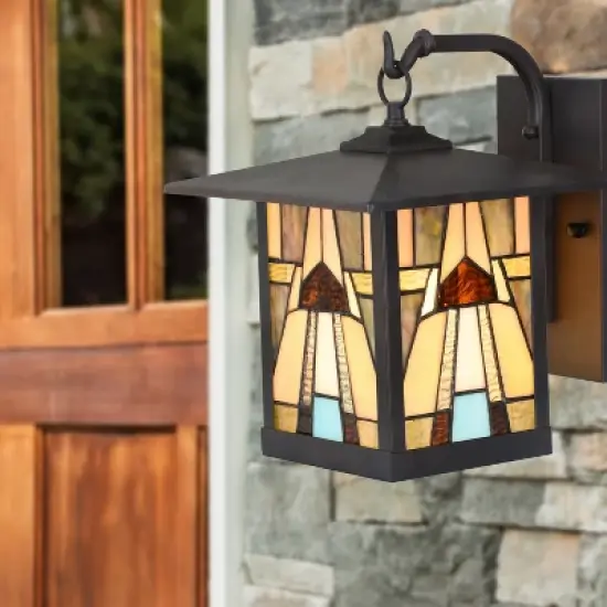 11.75" 1-Light Mona Mission Style Outdoor Wall Lantern Sconce Bronze - River of Goods image {4}