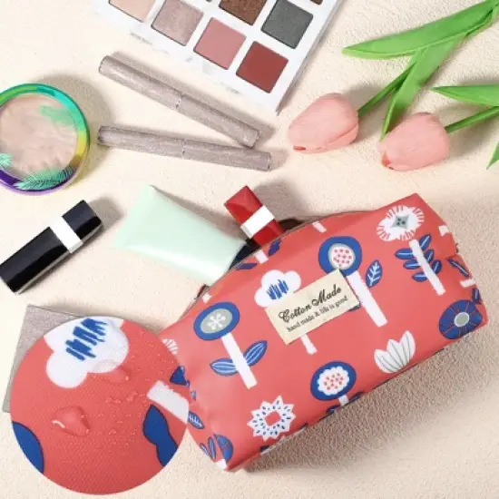 Unique Bargains Women's Durable Printed Makeup Bag Red 1 Pc image {2}