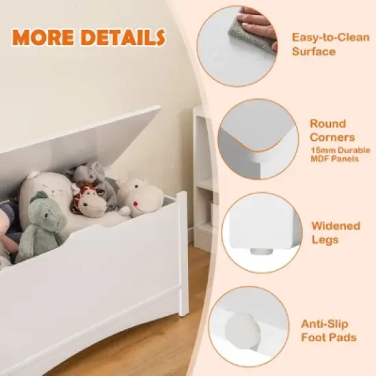 Tangkula Kids Toy Box Large Wooden Flip-Top Storage Chest Organizer Bench w/ Safety Hinge image {7}