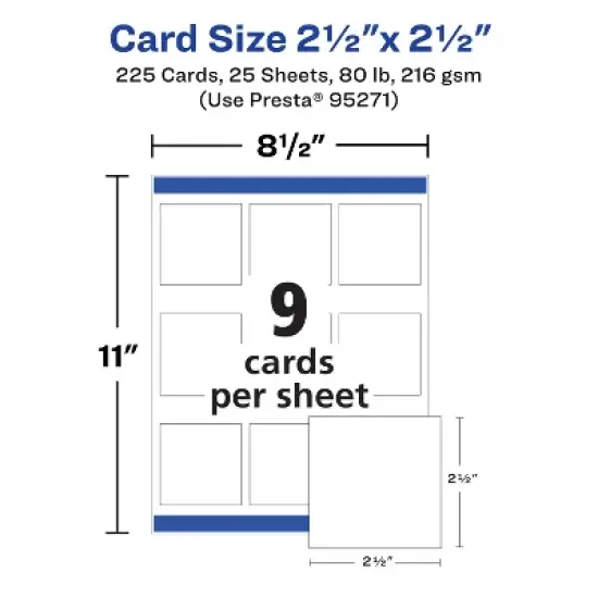 Avery Printable Square Cards with Sure Feed Technology, 2.5" x 2.5", Matte White Cardstock, Print-to-the-Edge, Laser/Inkjet Cards, 225 Total image {4}