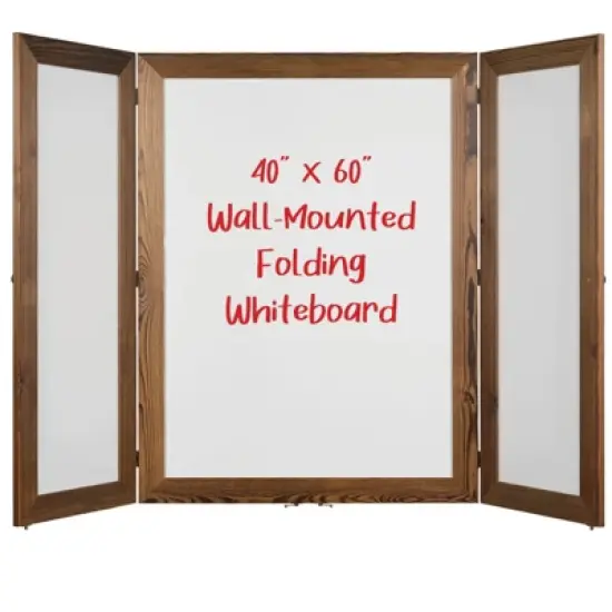 Excello Global Products 40" x 60" Wooden Wall Mounted Folding Whiteboard (Brown) image {5}