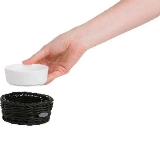 Saleen 02100204160 Round Wicker Basket with Porcelain Bowl Insert - Elegant Black Accent, image {1}
