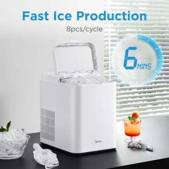 Midea Ice Maker Countertop, Bullet Ice, 26 lbs Daily Production, 2 Ice Sizes, White image {7}