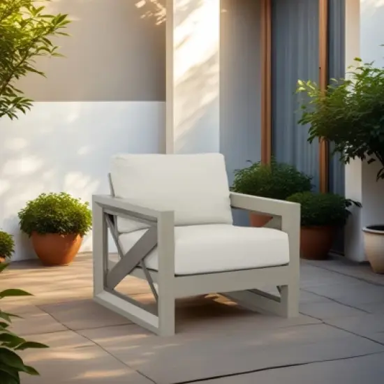 Christopher Knight Home Myra Outdoor Modern Powder Coated Aluminum Geometric Pattern Club Chair with Water Resistant Cushions image {8}