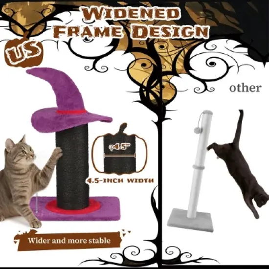 FURNIinspire Pet Tower Halloween Cat Tree Wizard Hat Cat Scratching Post, Cute Cat Toys Kitten Pet Furniture Indoor, Purple, 15.8"*11.8"*23.6" image {3}