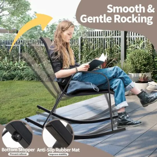 Costway 2/4 PCS Patio Rocking Chair Heavy-Duty Metal Rocker Outdoor Anti-Slip Brown image {5}