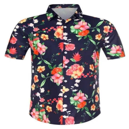 Lars Amadeus Men's Summer Floral Print Short Sleeve Button Down Beach Hawaiian Casual Shirt image {15}