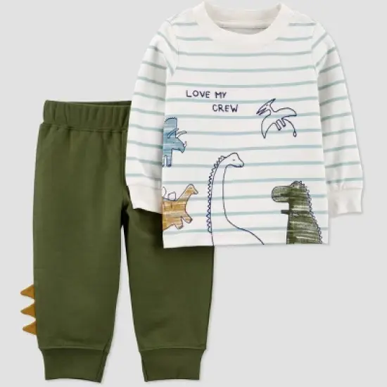 Carter's Just One You&reg; Baby Boys' 2pc Dino Top & Bottom Set - Olive Green image {3}