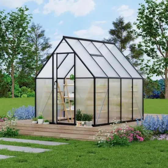 Aluminum-Framed Polycarbonate Greenhouse, Heavy Duty, with Quick Setup Structure and Roof Vent, Large Enhanced Aluminum GreenhouseKit for Outdoors image {9}