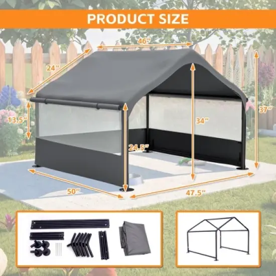 ORRD Extra Large Outdoor Dog House Tent, 3-Sided Mesh Windows, Sun & Rain Cover Pet Shelter, Gray 4'x4'x3.3' image {4}