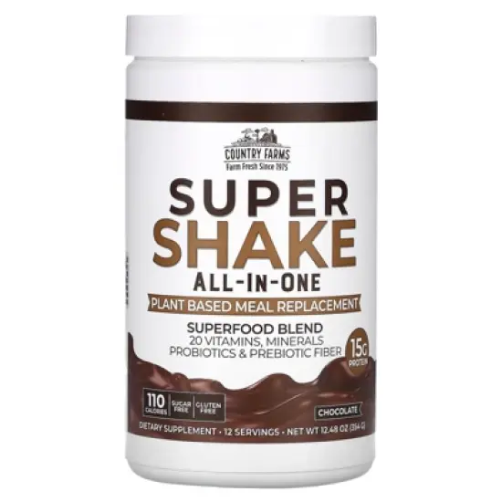 Country Farms All-in-One Super Shake Meal Replacement Dietary Supplement with Superfoods, Vitamins, Probiotics and Prebiotics, 12 Servings, Chocolate, image {4}