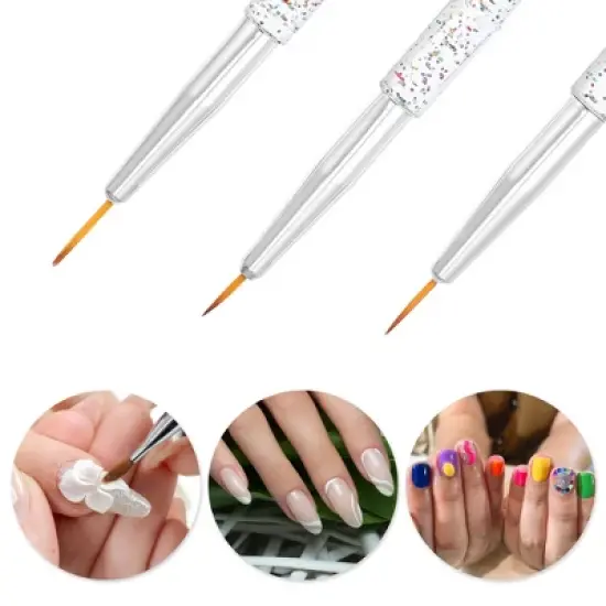 Unique Bargains Nail Art Brushes Silver Tone Transparent 3 Pcs image {2}