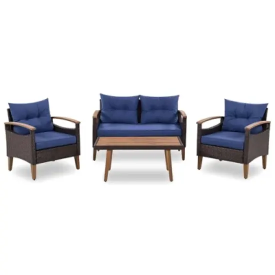 Maliang 4-Piece Patio Sofa Set, PE Rattan Outdoor Sofa Set With soft Cushions image {11}