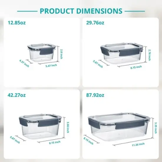 Sorbus 16Pc Airtight Clear Plastic Food Storage Containers with Lids - BPA Free, Keeps Food Fresh, Leak Proof, Store leftover, Meal Prep image {5}
