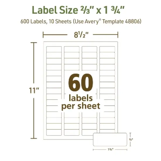 Avery EcoFriendly Recycled Address Labels, 2/3" x 1-3/4", Matte White, Permanent Adhesive, Laser & Inkjet Printers, 600 Printable Labels (48806) image {4}