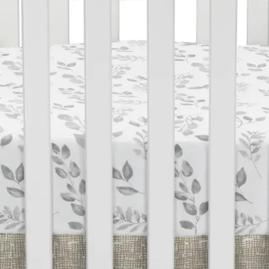 Lambs & Ivy Painted Forest Cotton Fitted Crib Sheet - Gray, White, Outdoors image {1}