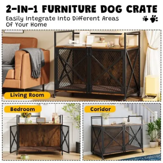 Dog Crate Furniture with Wheels, Chew-Resistant Dog Kennel Indoor, Decorative Dog Cage End Table, Heavy Duty Pet House for Small to Medium Dogs image {7}