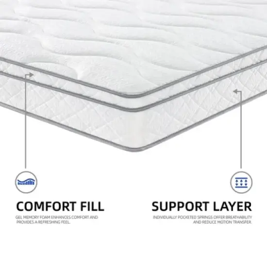 Wooakway King Size 79.9" L 76" W 10" H Hybrid Mattress in a Box with Gel Memory Foam Individually Wrapped Pocket Coils Innerspring image {8}