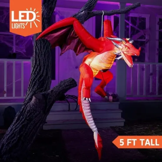 Joyfy 5 FT Halloween Inflatable Outdoor Decorations, Hanging Flying Dragon with Built-in LED for Halloween Yard Lawn Patio Outdoor Indoor Decoration image {2}