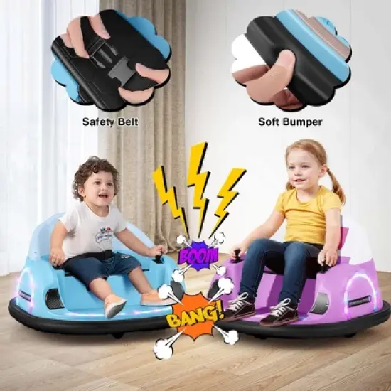 Costway 12V Electric 360&deg; Spin Car Toy Ride on Bumper Car for Toddlers with Remote Control Light Blue/Pink/Red/Purple image {3}