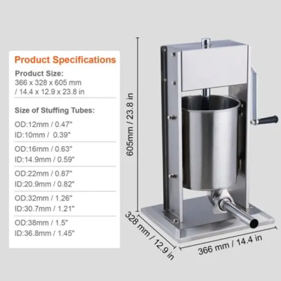 VEVOR Manual Sausage Stuffer, 10 L / 22 LBS Vertical Sausage Machine, Dual-Speed Meat Stuffer, Made of Food-Grade 304 Stainless Steel, Silver image {7}