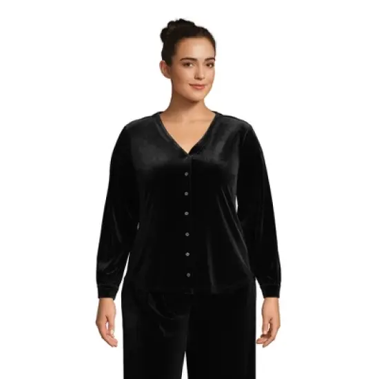 Lands' End Women's Long Sleeve Velvet Button Front Top image {3}