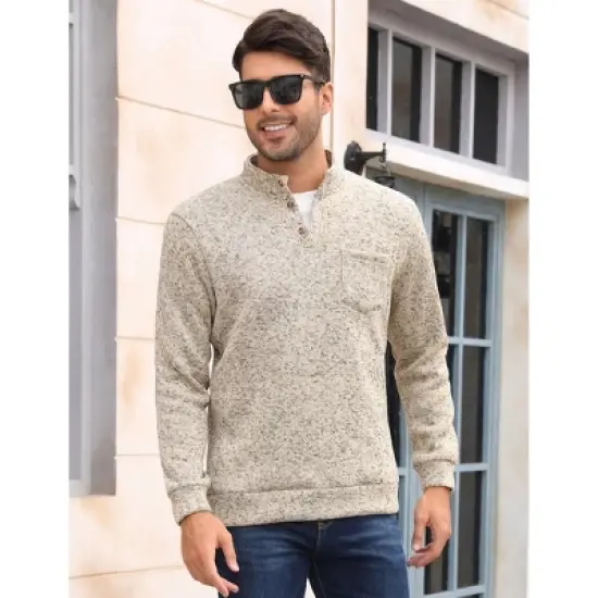 Men's Mock Neck Button-Front Sweatshirt - Long Sleeve Fleece Pullover with Chest Pocket image {4}