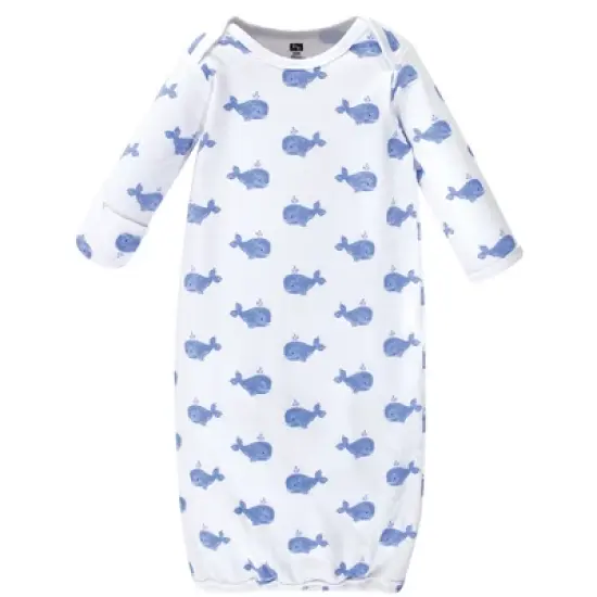 Hudson Baby Infant Boy Cotton Long-Sleeve Gowns 3pk, Blue Whales, 0-6 Months image {1}
