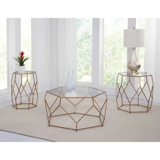 Roxy Hexagonal Chairside End Table Glass Gold - Steve Silver Co. image {3}