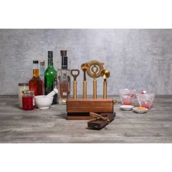 6pc Stainless Steel Sidecar Bar Tool Set - Picnic Time: Barware Set with Storage Case, Brass Plated Finish image {4}